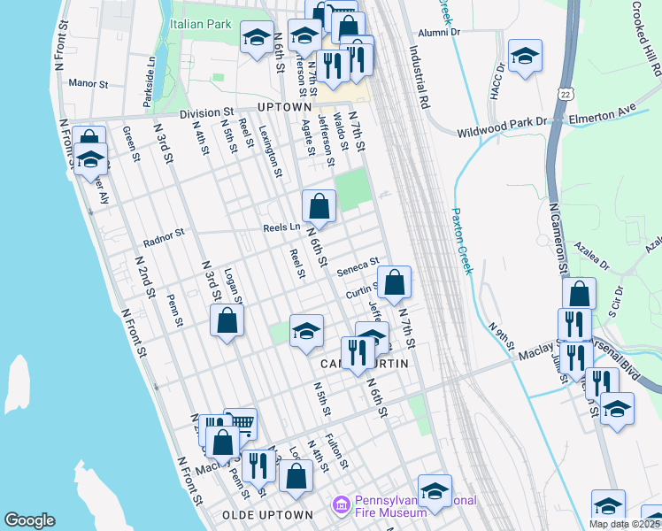 map of restaurants, bars, coffee shops, grocery stores, and more near 2413 North 6th Street in Harrisburg