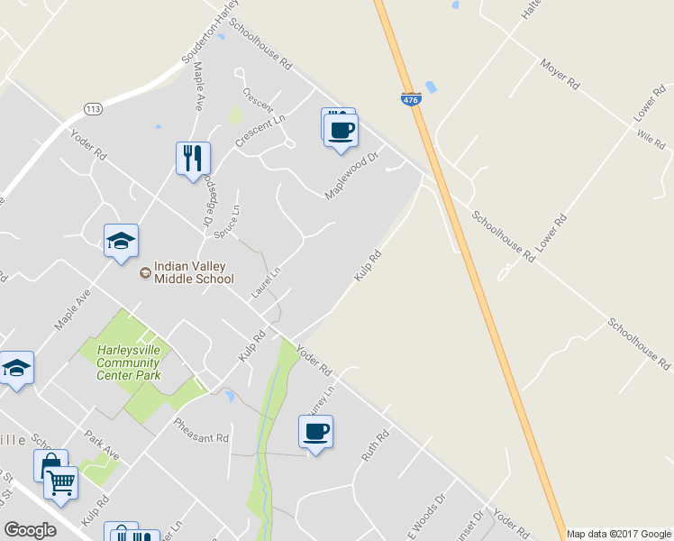 map of restaurants, bars, coffee shops, grocery stores, and more near 861 Kulp Road in Harleysville