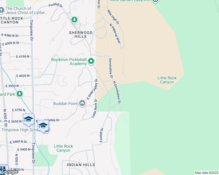 map of restaurants, bars, coffee shops, grocery stores, and more near 3936 Foothill Drive in Provo