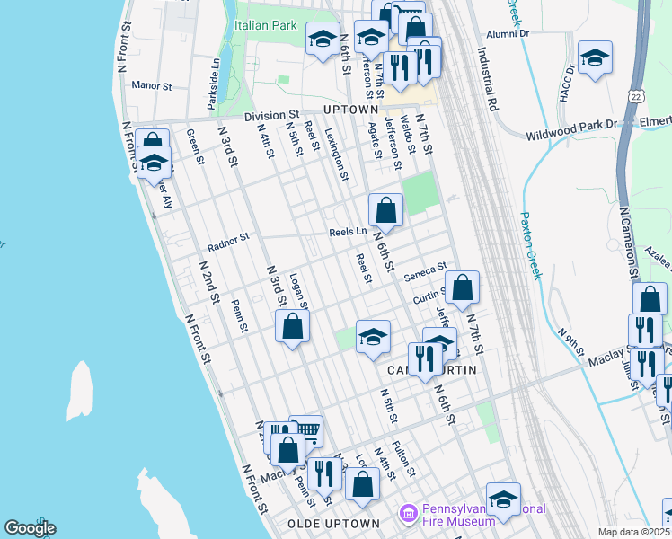 map of restaurants, bars, coffee shops, grocery stores, and more near 2428 North 5th Street in Harrisburg