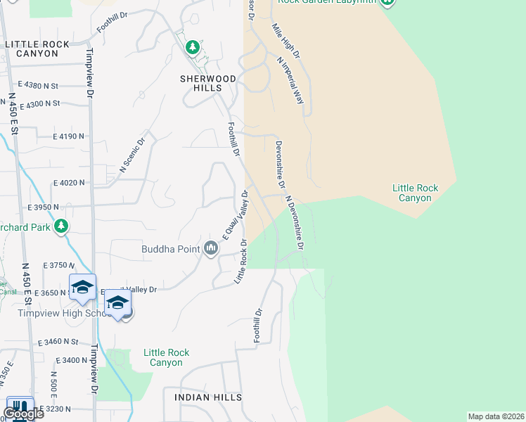 map of restaurants, bars, coffee shops, grocery stores, and more near 3757 North Pebble Lane in Provo