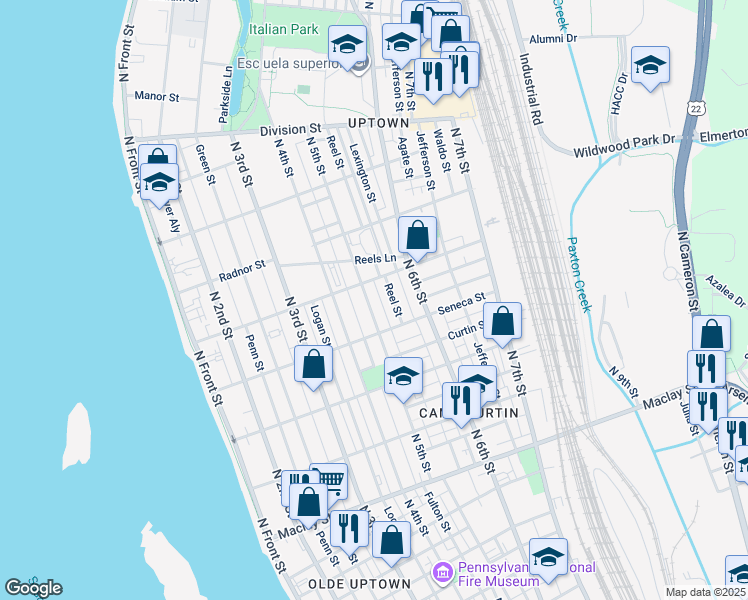 map of restaurants, bars, coffee shops, grocery stores, and more near 2437 North 5th Street in Harrisburg