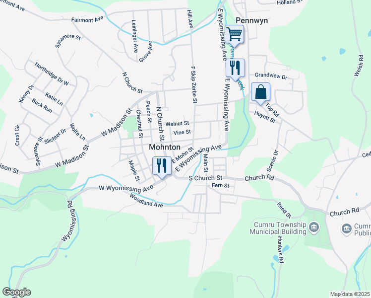 map of restaurants, bars, coffee shops, grocery stores, and more near 56 East Mohn Street in Mohnton
