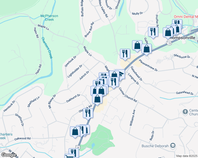 map of restaurants, bars, coffee shops, grocery stores, and more near 110 Braun Drive in Canonsburg