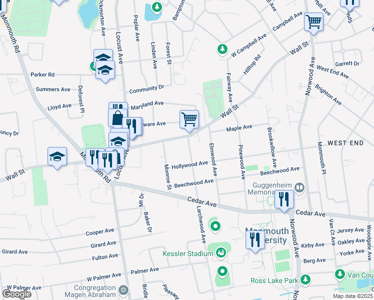 map of restaurants, bars, coffee shops, grocery stores, and more near 119 Hollywood Avenue in West Long Branch
