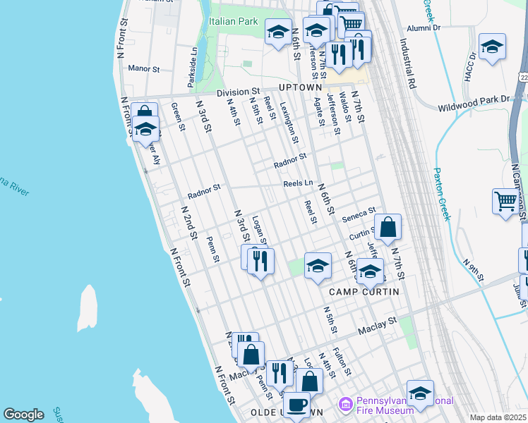 map of restaurants, bars, coffee shops, grocery stores, and more near 2452 North 4th Street in Harrisburg