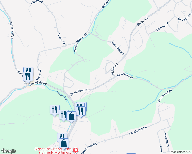 map of restaurants, bars, coffee shops, grocery stores, and more near 145 Broadlawn Drive in Elizabeth