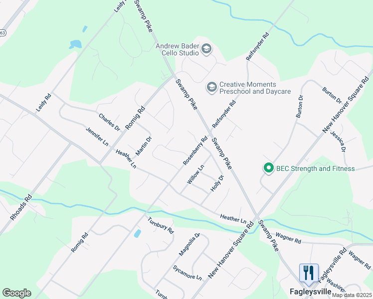 map of restaurants, bars, coffee shops, grocery stores, and more near 2282 Sterling Drive in Gilbertsville
