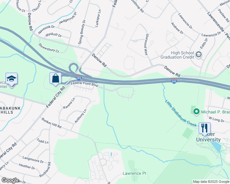 map of restaurants, bars, coffee shops, grocery stores, and more near 74 Federal Point Boulevard in Lawrence Township