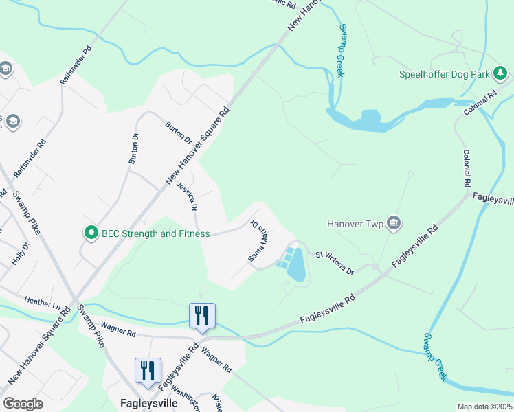 map of restaurants, bars, coffee shops, grocery stores, and more near 2501 Jessica Drive in Gilbertsville