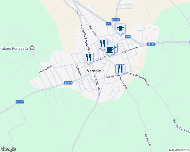 map of restaurants, bars, coffee shops, grocery stores, and more near 19 Via D. de Dominicis in Vernole