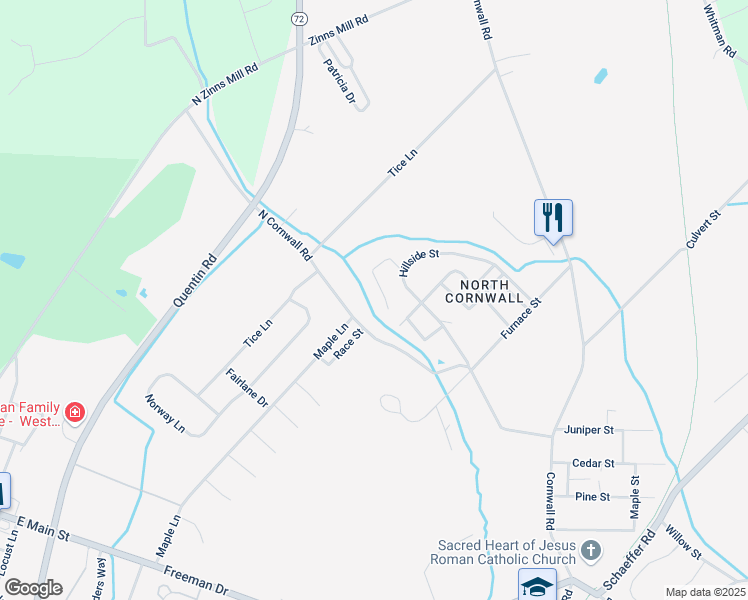 map of restaurants, bars, coffee shops, grocery stores, and more near 149 North Cornwall Road in Lebanon