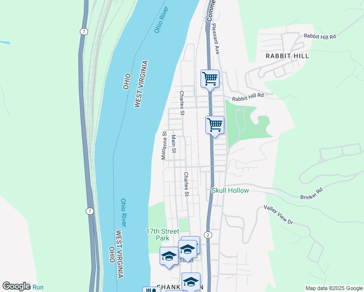 map of restaurants, bars, coffee shops, grocery stores, and more near 2220 Charles St in Wellsburg