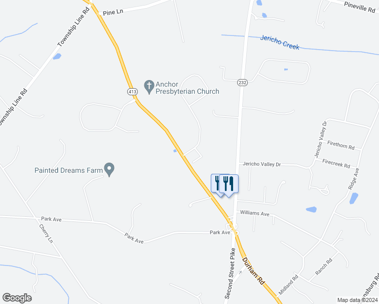map of restaurants, bars, coffee shops, grocery stores, and more near 100 Parsons Lane in Newtown
