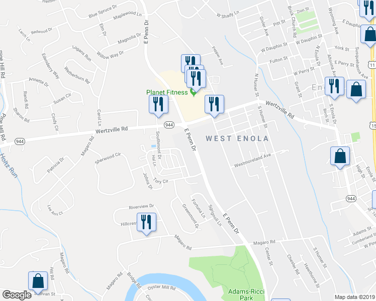 map of restaurants, bars, coffee shops, grocery stores, and more near 135 Tory Circle in Enola