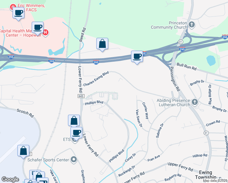 map of restaurants, bars, coffee shops, grocery stores, and more near 1013 Timberlake Drive in Trenton