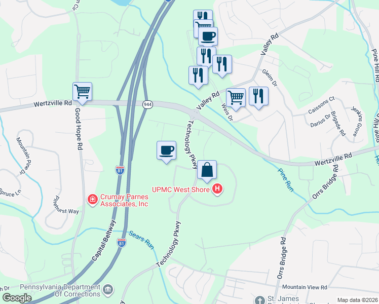 map of restaurants, bars, coffee shops, grocery stores, and more near 2011 Technology Parkway in Enola