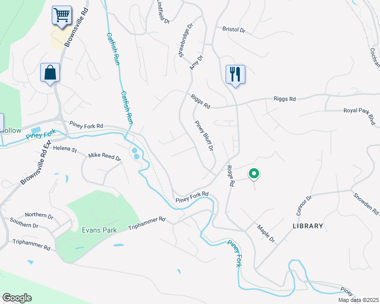 map of restaurants, bars, coffee shops, grocery stores, and more near 1803 Cedaridge Drive in South Park Township