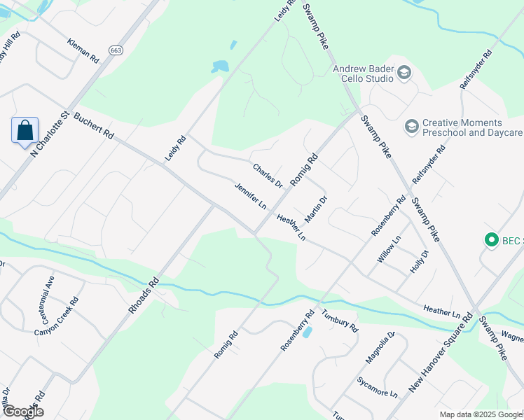 map of restaurants, bars, coffee shops, grocery stores, and more near 2494 Romig Road in Gilbertsville