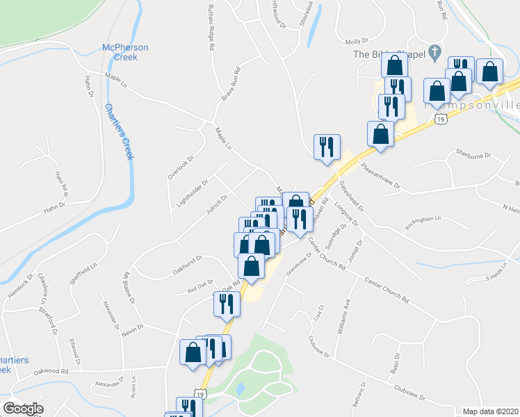 map of restaurants, bars, coffee shops, grocery stores, and more near 112 Braun Drive in Canonsburg