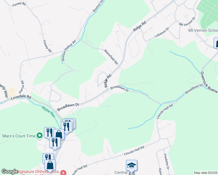 map of restaurants, bars, coffee shops, grocery stores, and more near 270 Broadlawn Drive in Elizabeth