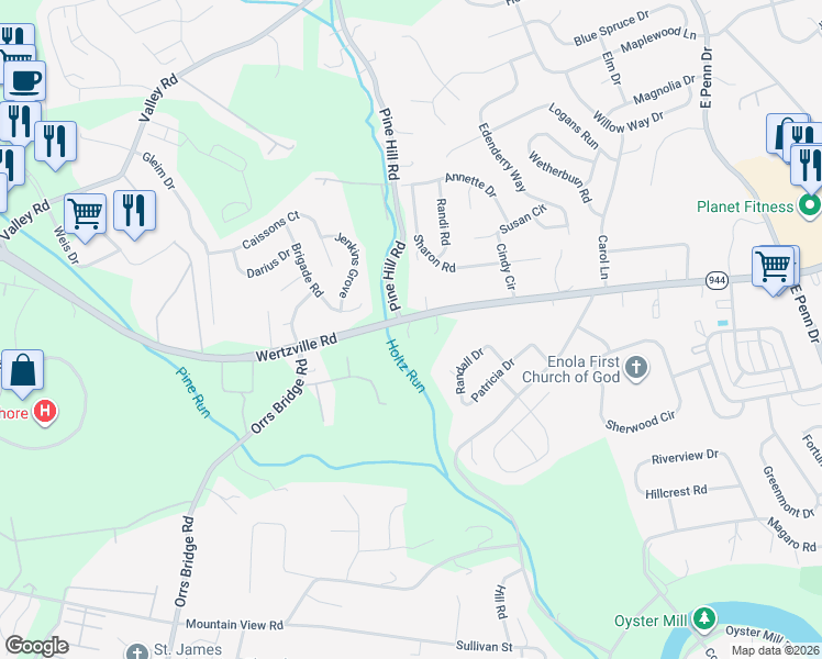 map of restaurants, bars, coffee shops, grocery stores, and more near 956 Wertzville Road in Enola