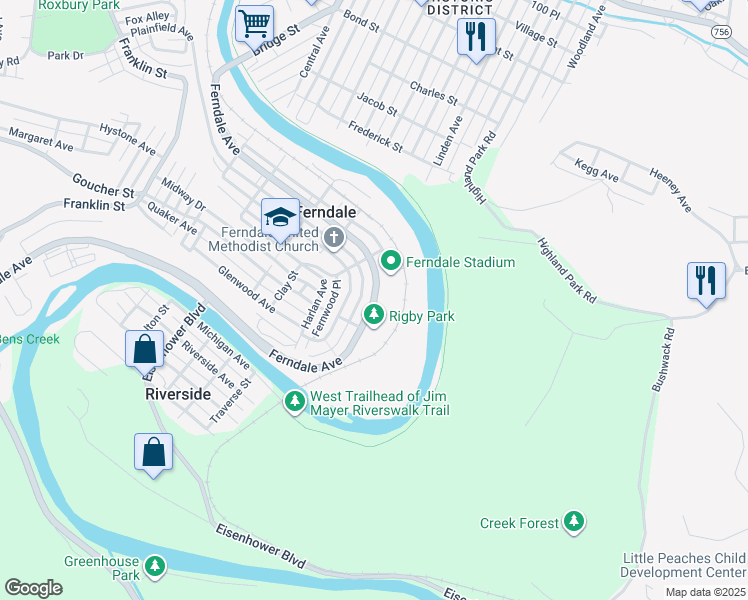map of restaurants, bars, coffee shops, grocery stores, and more near 854 Ferndale Avenue in Johnstown