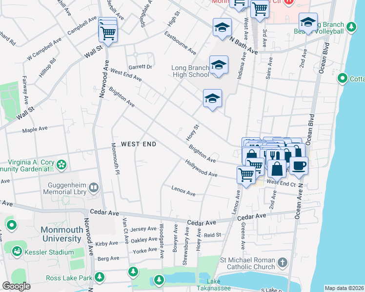 map of restaurants, bars, coffee shops, grocery stores, and more near 297 Hollywood Avenue in Long Branch