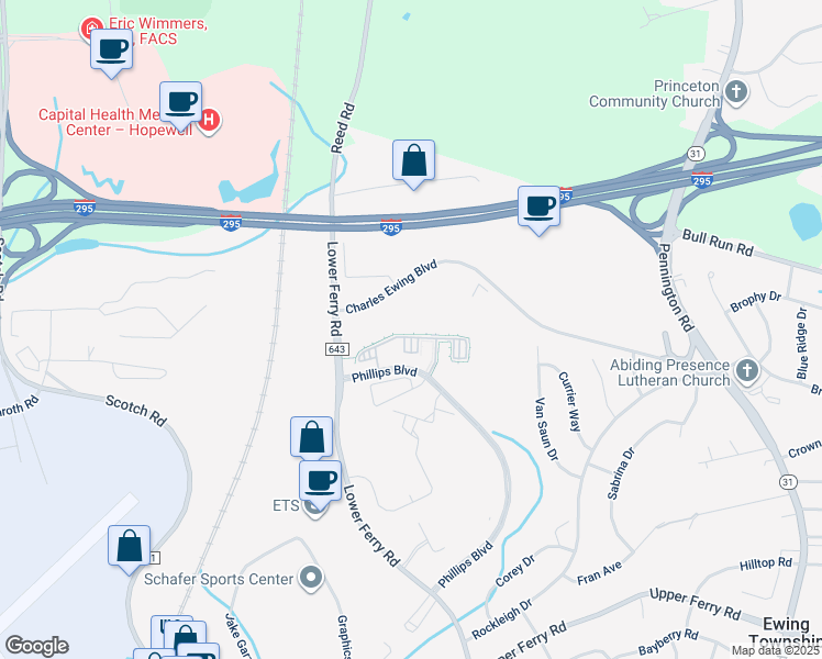 map of restaurants, bars, coffee shops, grocery stores, and more near 624 Timberlake Drive in Trenton
