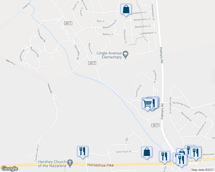 map of restaurants, bars, coffee shops, grocery stores, and more near 40 Lingle Avenue in Palmyra