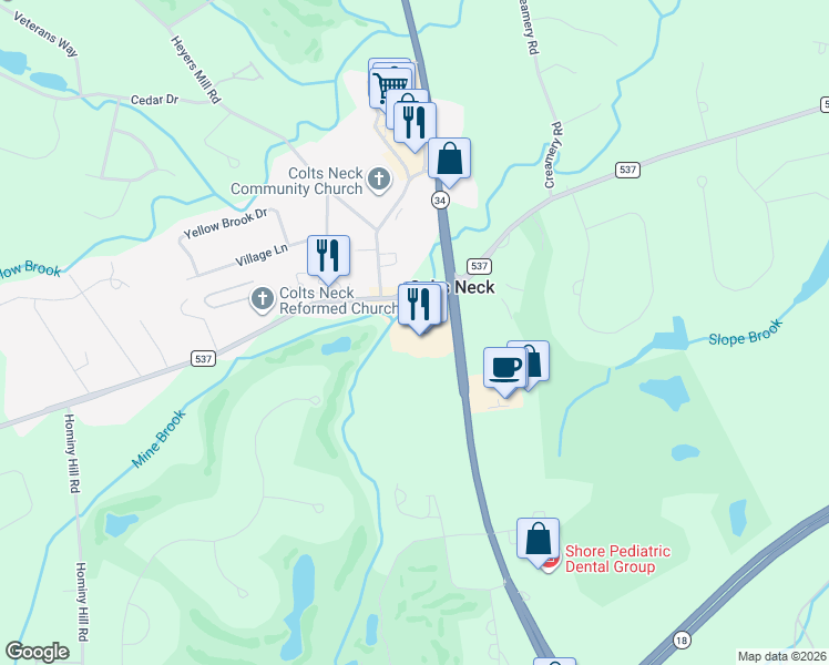 map of restaurants, bars, coffee shops, grocery stores, and more near 24 New Jersey 34 in Monmouth County