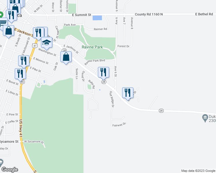 map of restaurants, bars, coffee shops, grocery stores, and more near 1201 East Main Street in Attica