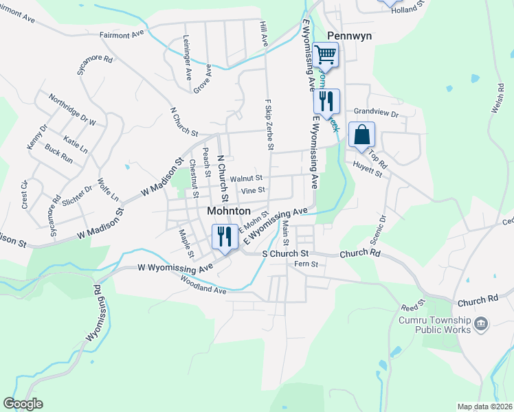 map of restaurants, bars, coffee shops, grocery stores, and more near 56 East Mohn Street in Mohnton
