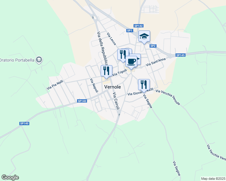 map of restaurants, bars, coffee shops, grocery stores, and more near 19 Via D. de Dominicis in Vernole