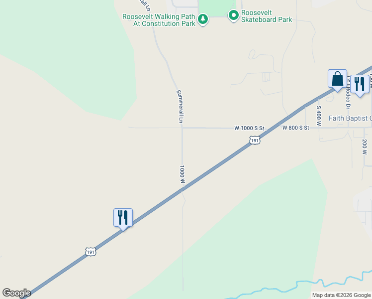 map of restaurants, bars, coffee shops, grocery stores, and more near 1161 Summerall Lane in Roosevelt