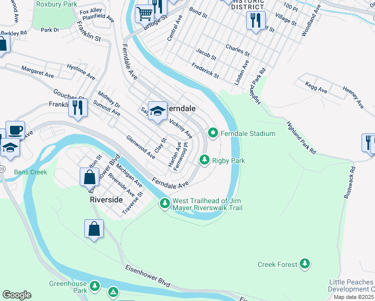 map of restaurants, bars, coffee shops, grocery stores, and more near 801-899 Louisa Place in Johnstown