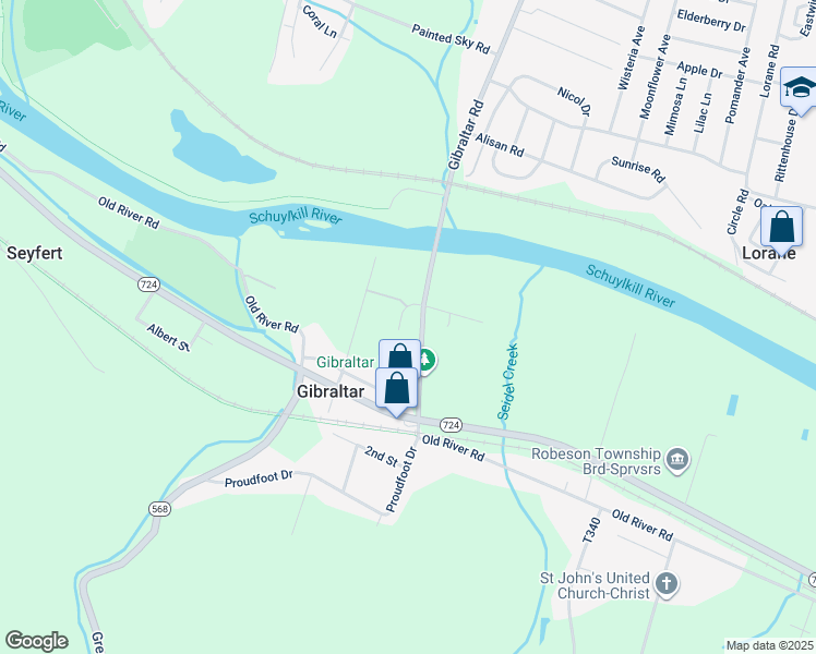 map of restaurants, bars, coffee shops, grocery stores, and more near 31 Bridge View Court in Birdsboro