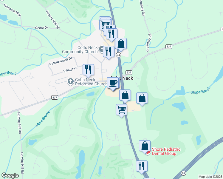 map of restaurants, bars, coffee shops, grocery stores, and more near 24 New Jersey 34 in Monmouth County