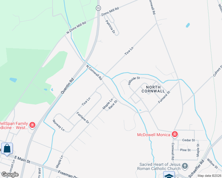 map of restaurants, bars, coffee shops, grocery stores, and more near 149 North Cornwall Road in Lebanon