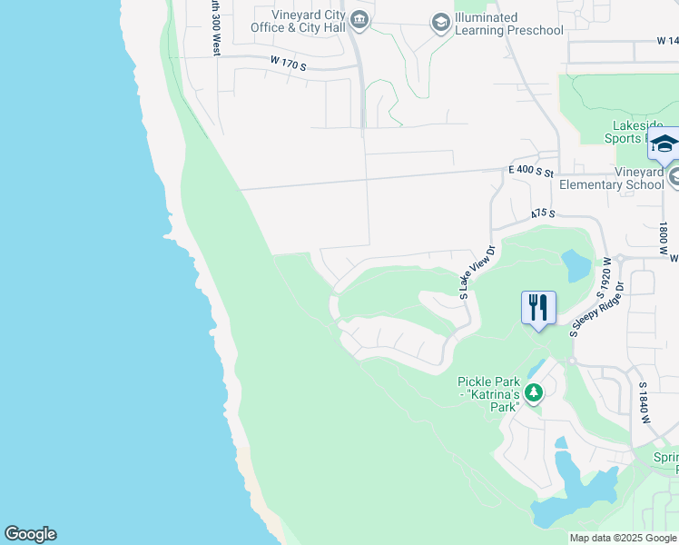 map of restaurants, bars, coffee shops, grocery stores, and more near 659 South 30 West in Vineyard