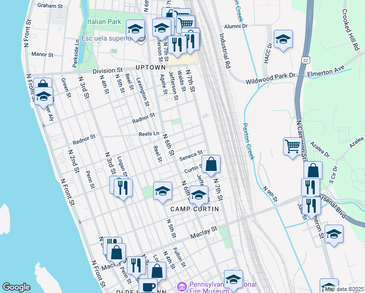 map of restaurants, bars, coffee shops, grocery stores, and more near 630 Ross Street in Harrisburg