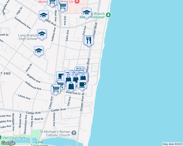 map of restaurants, bars, coffee shops, grocery stores, and more near 34 Bonforte Road in Long Branch