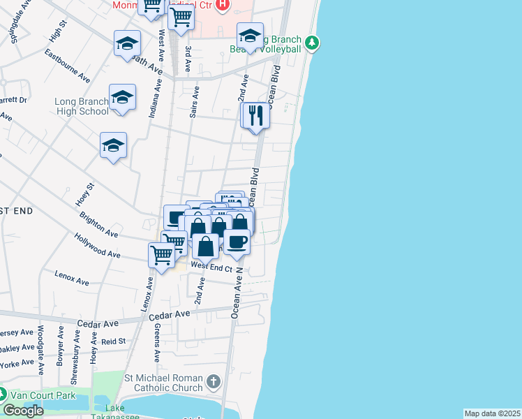 map of restaurants, bars, coffee shops, grocery stores, and more near 34 Bonforte Road in Long Branch