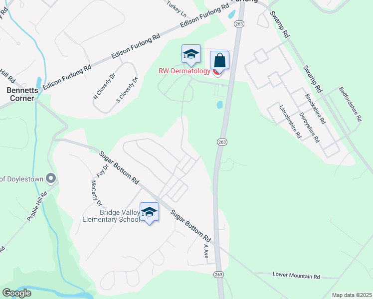 map of restaurants, bars, coffee shops, grocery stores, and more near 2299 Rosemont Terrace in Furlong