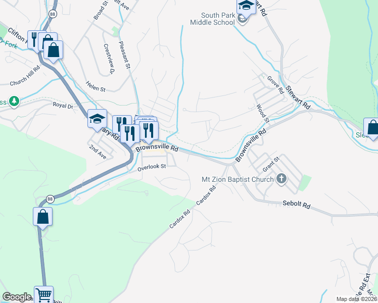 map of restaurants, bars, coffee shops, grocery stores, and more near 4001 Crown Drive in South Park Township