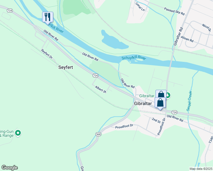 map of restaurants, bars, coffee shops, grocery stores, and more near 3624 Main Street in Birdsboro