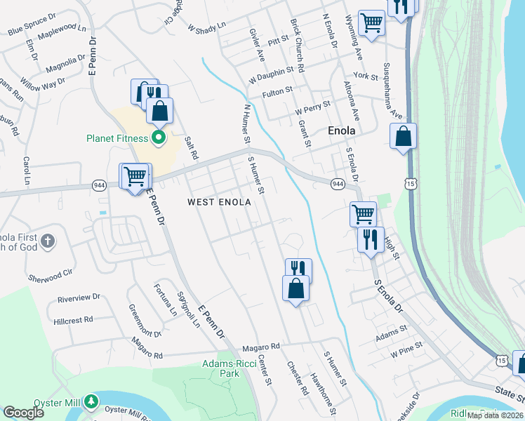 map of restaurants, bars, coffee shops, grocery stores, and more near 114 Wayne Avenue in Enola