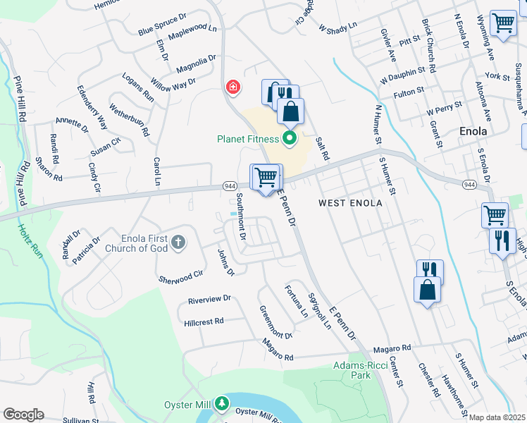 map of restaurants, bars, coffee shops, grocery stores, and more near 157 Tory Circle in Enola