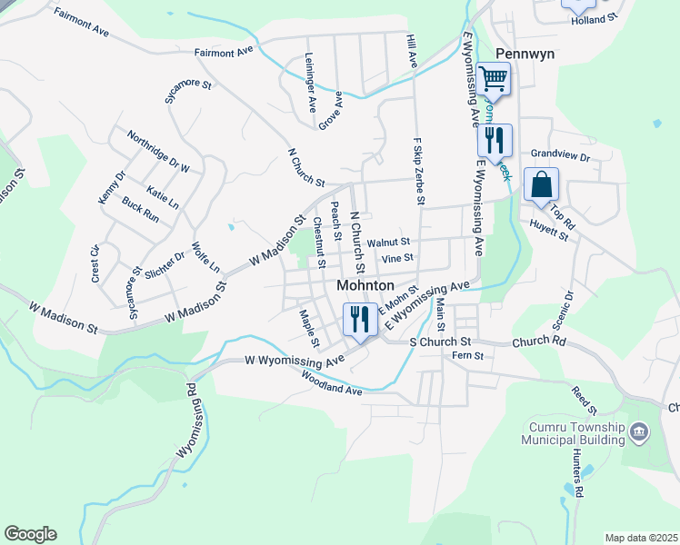map of restaurants, bars, coffee shops, grocery stores, and more near 21 West Summit Street in Mohnton