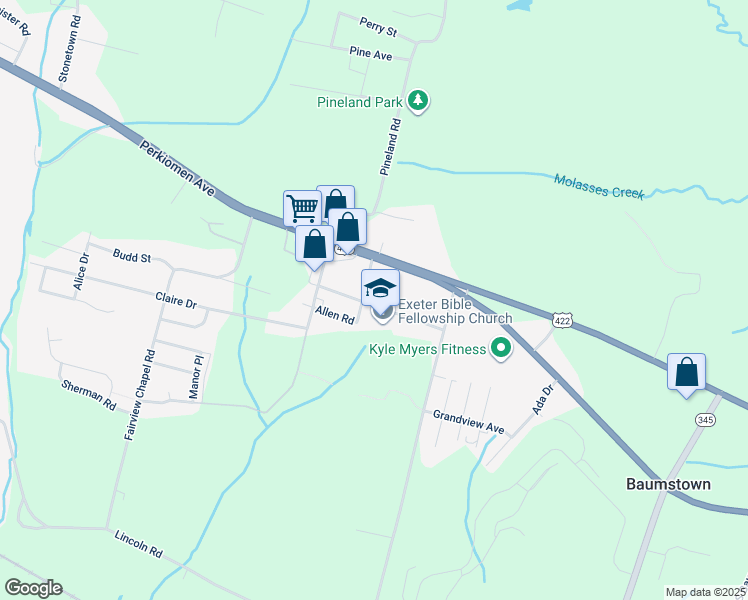 map of restaurants, bars, coffee shops, grocery stores, and more near 925 Philadelphia Terrace in Birdsboro